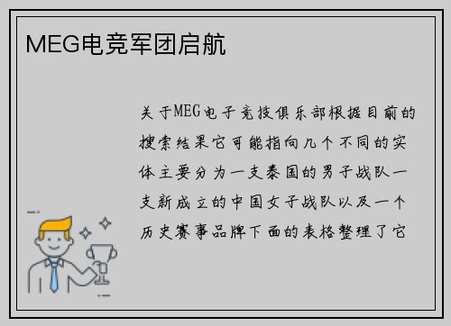MEG电竞军团启航